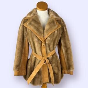 Vintage 70s Faux Fur Suede Coat London Leathers By Lilli Ann Made In England